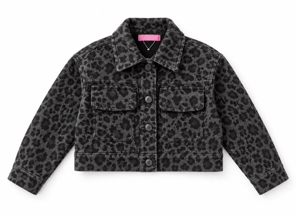 Girls’ Lined Leopard-Print Jacket – Grey & Black – M017