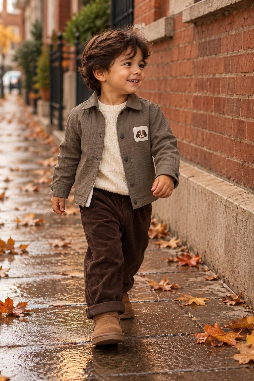 Boys’ Lined Textured Jacket – Olive
