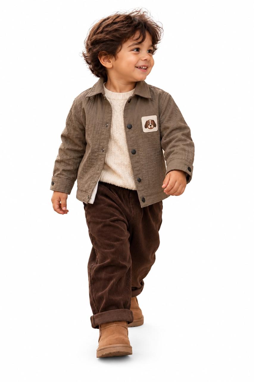 Boys’ Lined Textured Jacket – Olive