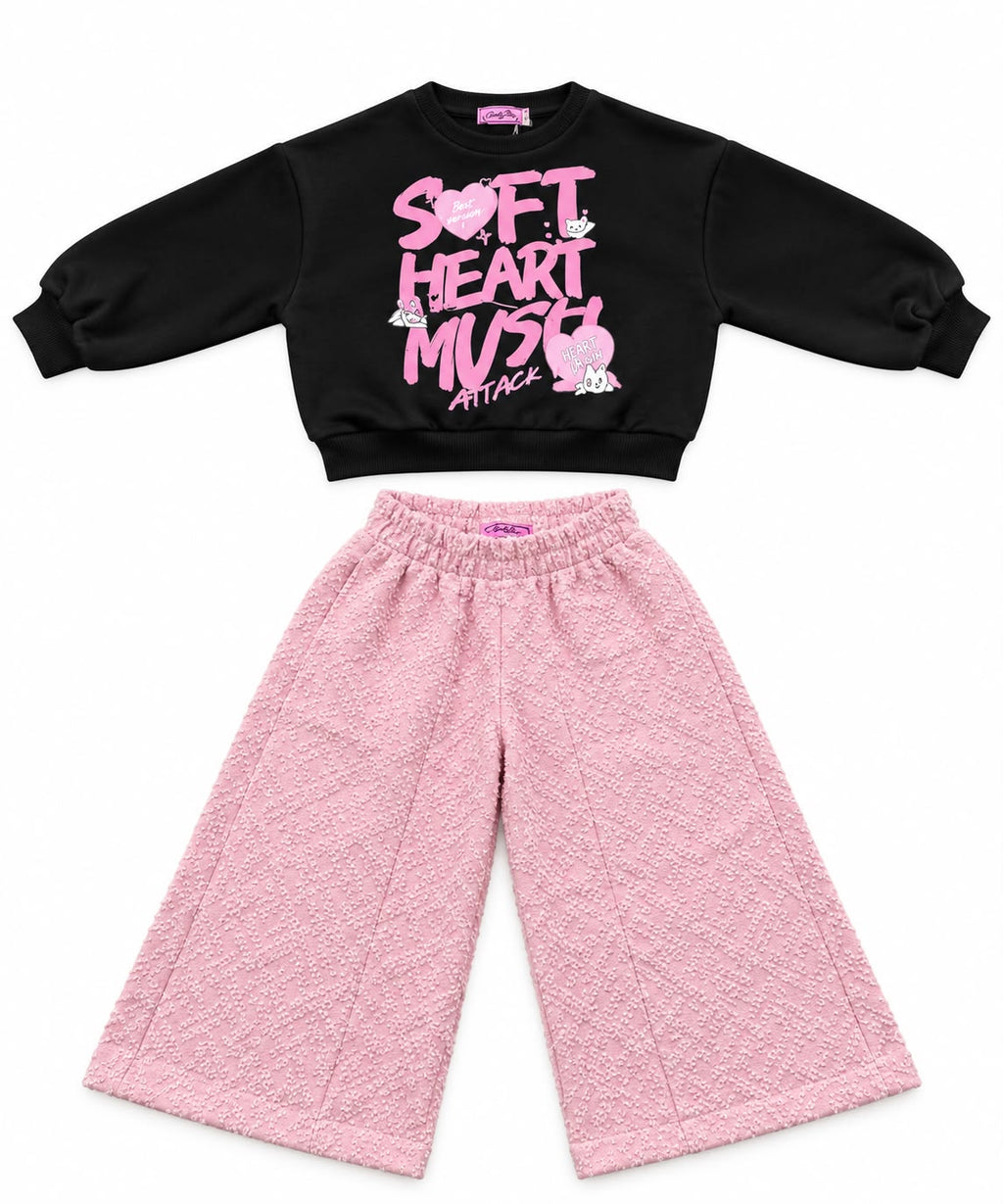 Girls’ Printed Sweatshirt & Wide-Leg Trousers Set – M001