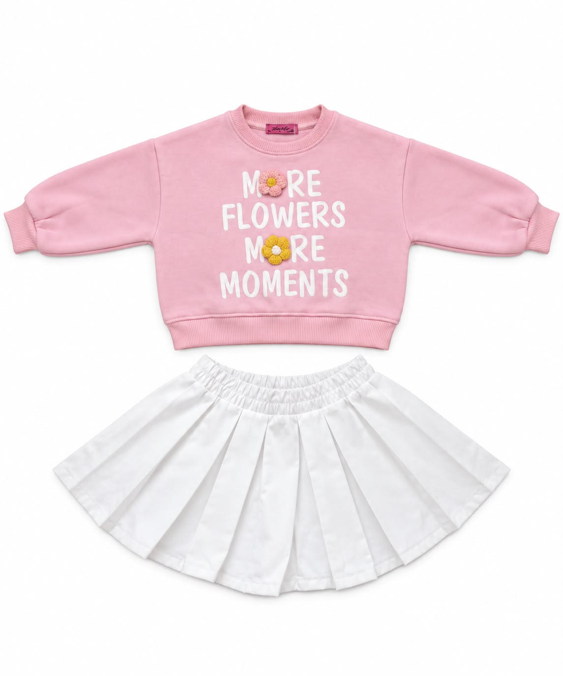 Girls’ Pink Sweatshirt & White Pleated Skirt Set – M002