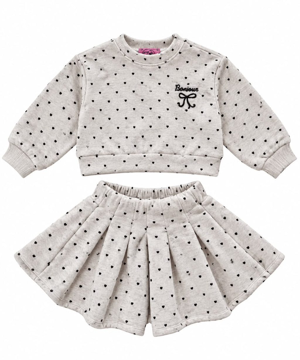 Girls’ Beige Polka-Dot Sweatshirt & Skirt Set – M003