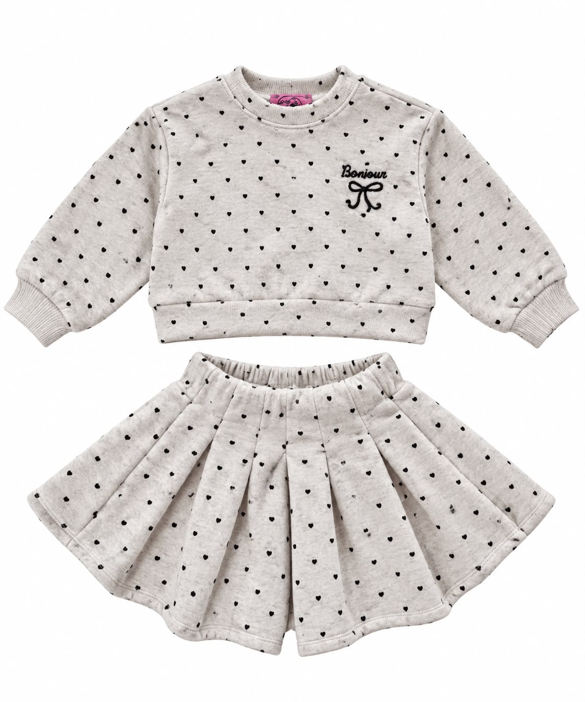 Girls’ Beige Polka-Dot Sweatshirt & Skirt Set – M003
