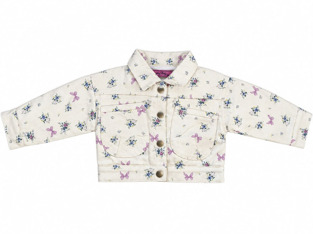 Girls’ Lined Floral Gabardine Jacket – Off-White – M006