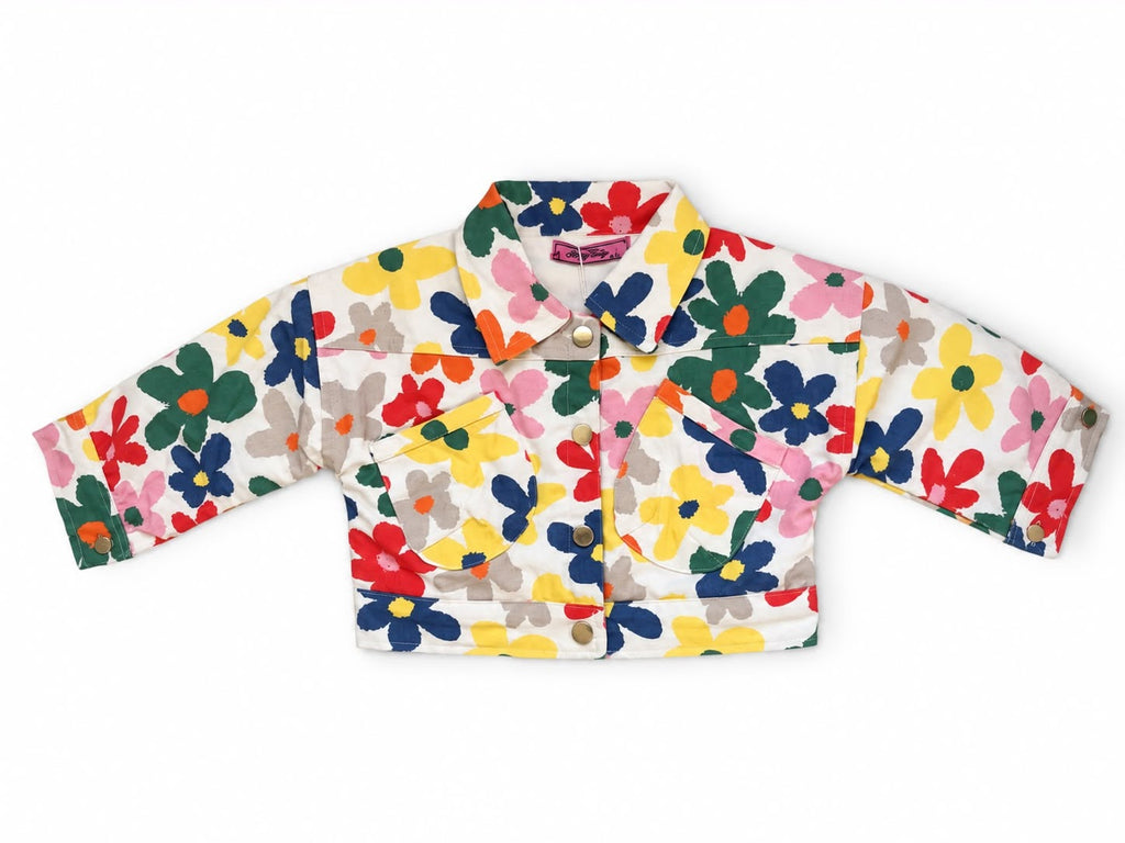 Girls’ Lined Gabardine Jacket – Colourful Florals – M007