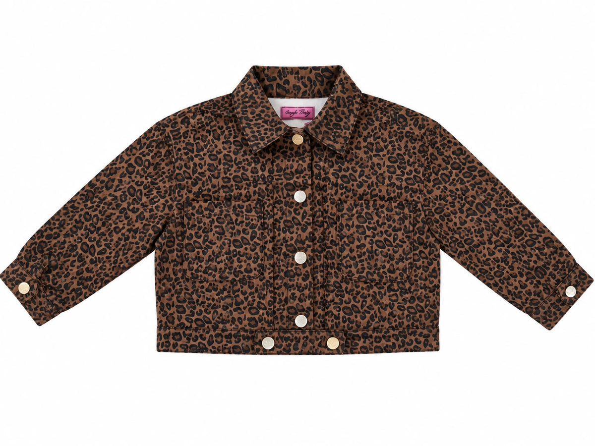 Girls’ Lined Leopard-Print Gabardine Jacket – M013
