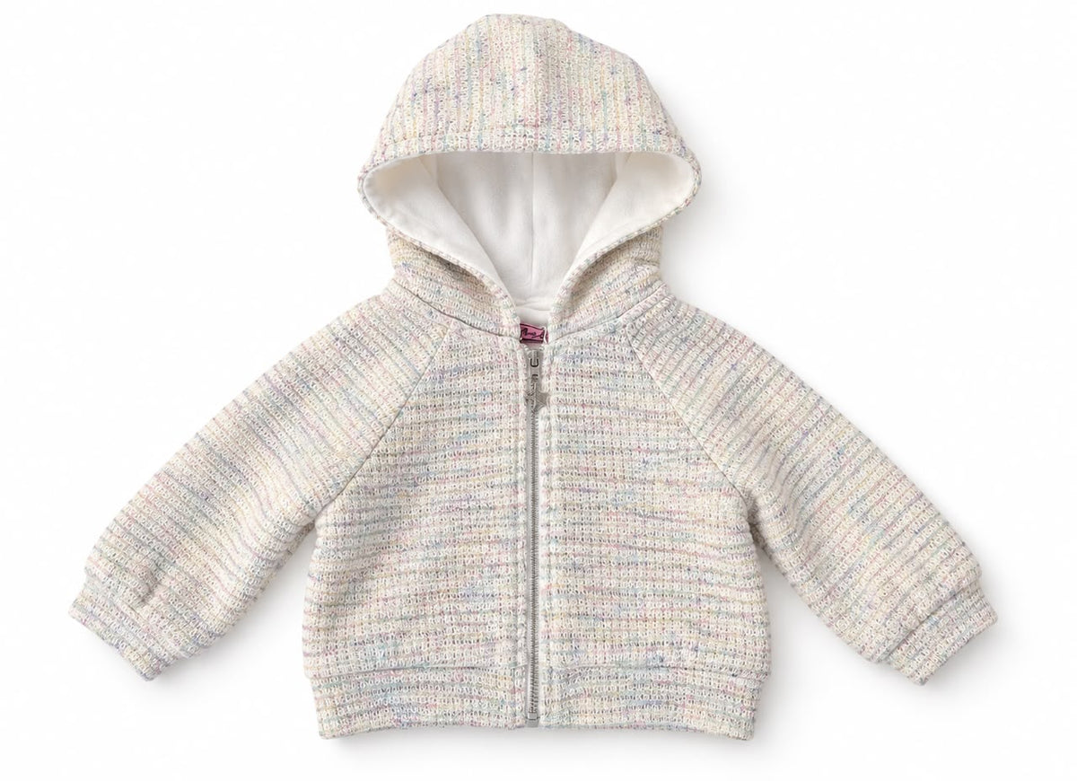 Girls’ Lined Hooded Knit Jacket – Off-White – M016