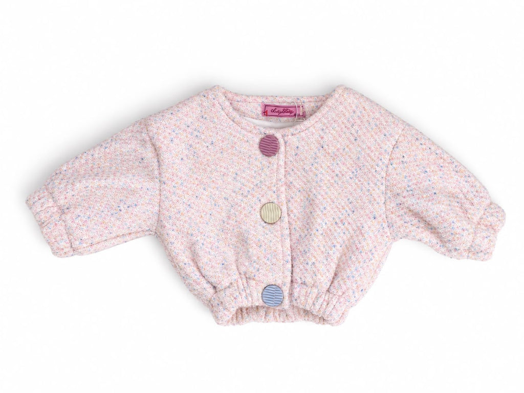Girls’ Lined Knit Jacket with Colourful Buttons – Pink – M021